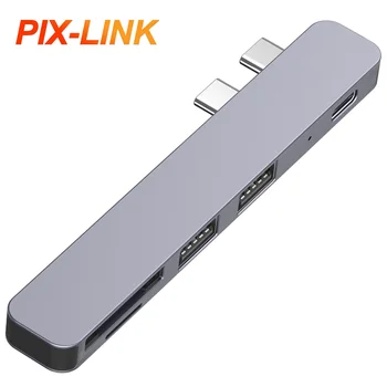 PIXLINK Type C Двойная док-станция USB-C Для зарядки PD 100 Вт SD/TF Карты, удлинитель для ноутбука, Адаптер док-станции, USB-концентратор для Macbook