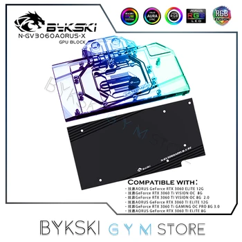 Водяной блок Bykski VGA Для видеокарты Gigabyte AORUS RTX3060 ELITE12G, кулер для графического процессора 3060 с задней панелью, MB SYNC N-GV3060AORUS-X