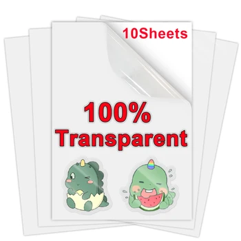 10 Листов виниловой бумаги для наклеек, 100% Прозрачная самоклеящаяся копировальная бумага формата А4, этикетка 