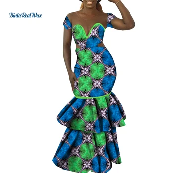 Женские платья с африканским принтом от Bazin Riche, многослойные вечерние платья с Русалочкой, Традиционная африканская одежда WY9378