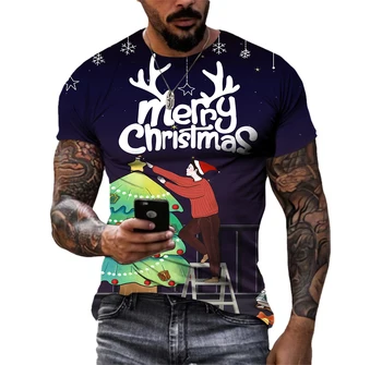 2023 Мужская футболка с 3D принтом Санта-Клауса, круглый вырез, стиль хип-хоп, Повседневные модные удобные футболки Оверсайз, уличная одежда, топы