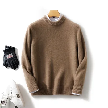 Новый кашемировый свитер, мужской пуловер с круглым вырезом, топ 20223, осень/зима, утолщенный вязаный свитер, повседневная свободная куртка из 100% чистой шерсти