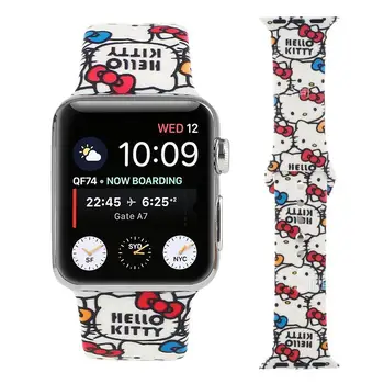 Силиконовый ремешок Sanrio Hello Kitty Для Apple Watch Band 44 мм 40 мм 45 мм 41 мм 42 мм 38 мм 44 45 мм Браслет Iwatch 7 se 3 4 5 6 8