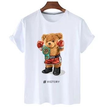 Новая модная повседневная футболка с короткими рукавами и игривым рисунком Медведя для мужчин и женщин для девочек, мальчиков и детей, эстетичная