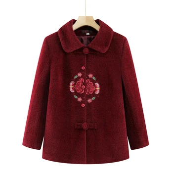 Женское шерстяное пальто с вышивкой, имитирующее норковую бархатную ткань, мать среднего возраста, осень, зима, новое