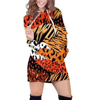 Женщины/гриль нового полосы зебры, леопардовые лоскутные Тигр Weartshirt 3D с длинным рукавом осень негабаритных повседневная новинка Харадзюку одежда
