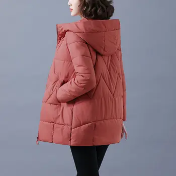 Зимняя куртка Женская Плюс Размер, Пуховики средней длины, Женская Свободная парка для мамы среднего возраста, повседневное пальто с капюшоном, Женское M-4XL