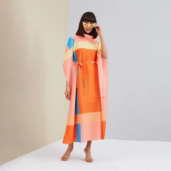Miyake Плиссированные 2023 Летние Винтажные Модные французские женщины Большого Размера, Длинное Элегантное платье, Оригинальная Дизайнерская повседневная одежда