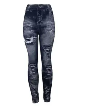 Женские джинсы с имитацией потертого денима 2022, Леггинсы, Повседневные брюки-карандаш с высокой талией, тонкие эластичные брюки-карандаш