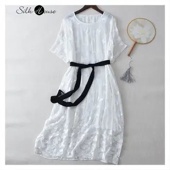 Шелковое платье с тяжелой промышленной вышивкой, двухслойное художественное платье из шелка тутового дерева средней и длинной длины