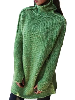 Новый однотонный свитер с высоким воротником и длинными рукавами, пуловер, вязаный топ