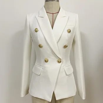 Женский роскошный дизайнерский Белый приталенный блейзер с золотыми пуговицами, пальто 13 цветов