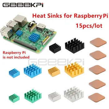 GeeekPi 15 шт./5 комплектов Алюминиевых Медных Радиаторов Радиаторы Охлаждения Комплект для Raspberry Pi 3 Модель B/B Plus B +