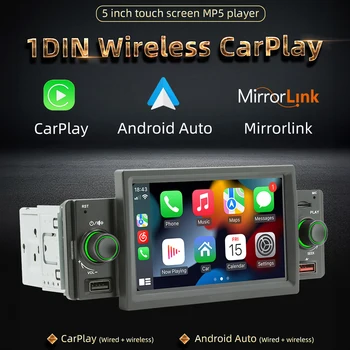 1 Din Автомагнитола CarPlay Android-Auto 5-Дюймовый MP5 Плеер Bluetooth Hands Free A2DP USB FM-приемник Аудиосистема Головное устройство SWM151C
