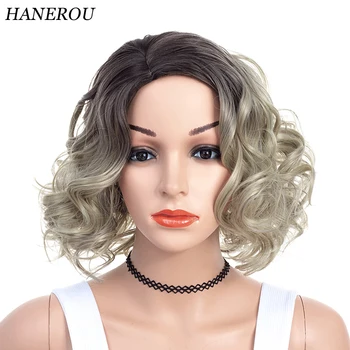 HANEROU, короткие кудрявые парики, синтетический Омбре, смешанный женский парик из натуральных пушистых волос для повседневной вечеринки, косплей