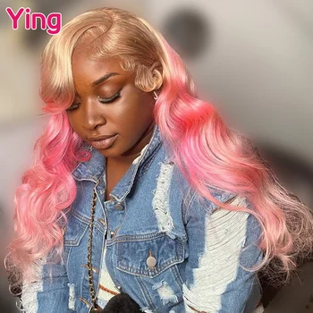 Ying Hair Розовые Светлые Объемные Волнистые Парики Из Человеческих Волос 13x4 На Кружеве, Предварительно Выщипанные Бразильские Парики Remy 613 Blonde 13x6 На Кружеве