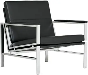 Черный, современный стул Atlas Accent для гостиной, спальни, скрепленный кожей,