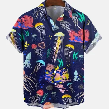 Гавайские Рубашки, Рубашка с морской звездой, Мужские И Женские Модные Блузки с Медузами, Мужские Рубашки с Отворотом 