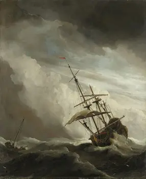 Картина маслом с морским пейзажем, ручная роспись на холсте для украшения стен, Корабль в открытом море во время сильного шторма, Вертикальный, без рамки