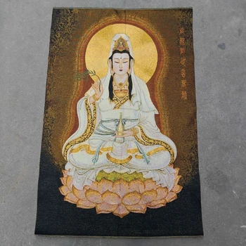 Китайский Старый Тибетский Шелковый Тханка, Похожий На Висячую Картину Бодхисаттвы Фэншуй Гуаньинь