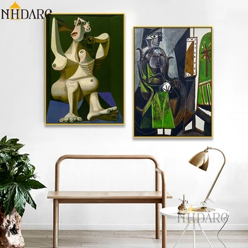 Зеленый плакат Пикассо в абстрактном стиле, ретро, Печать на холсте, Настенная картина, Искусство оформления интерьера гостиной, Украшение дома