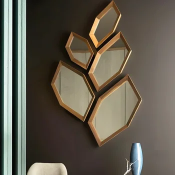 Декоративное зеркало, висящее на стене, фоновый светильник для столовой, роскошное комбинированное художественное настенное зеркало для гостиной особой формы