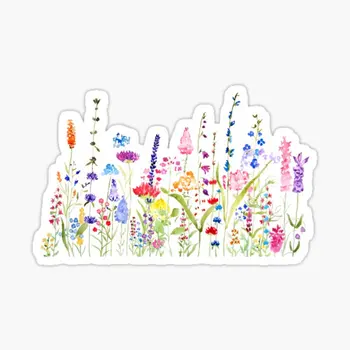 Красочное поле диких цветов, 5 шт., наклейки для бутылок с водой, забавный художественный фон, детское окно, багаж, ноутбук, бампер, принт