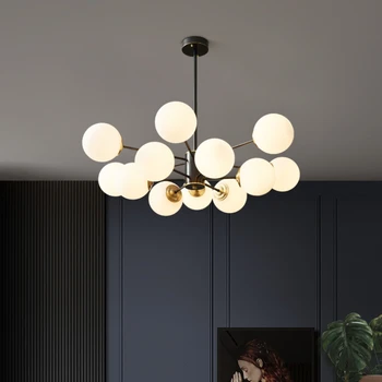 Скандинавская медная светодиодная люстра magic bean для гостиной, домашнее освещение для столовой, простое освещение для комнаты, черные высококачественные лампы.