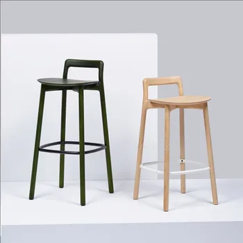 Индивидуальные Барные стулья, Барные стулья из массива дерева в Скандинавском Стиле, Легкое Роскошное Барное кресло, Современный минималистичный барный стул С Высокой Спинкой
