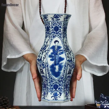 Керамика Цзиндэчжэнь Винтажная Синяя Керамическая Ваза Ming Qing Классическая Старинная Настольная Ваза для Прислуги, Цветы, Уникальный Домашний декор Для Спальни