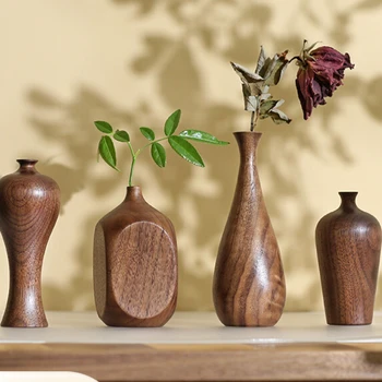 Qinyi Новая китайская художественная ваза для сухих цветов, украшение для дома, деревянное геометрическое цветочное украшение