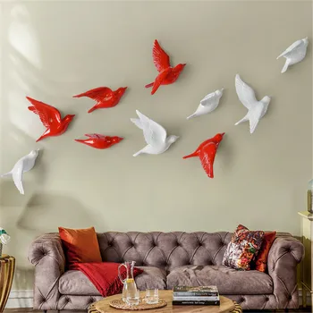 Креативные 3D птицы из смолы Для наклейки на стену, Статуэтка животного, настенные фрески, Настенный фон для телевизора, Декоративные птицы для домашнего декора