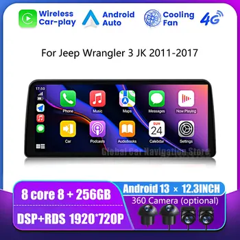 Радио Мультимедиа 12,3 Дюйма Для Jeep Wrangler 3 JK 2011-2017 Android 13 1920*720 Автомобильный Радиоплеер Навигация GPS 8-Ядерный Bluetooth