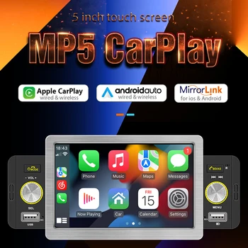 Автомобильный Стерео 1Din с 5-дюймовым сенсорным экраном MP5-плеер для Беспроводного CarPlay Android Auto MirrorLink Bluetooth Мультимедийный Плеер FM-радио