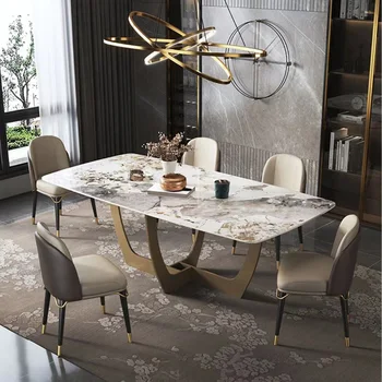 Итальянский обеденный стол из мрамора современного дизайна, стол со стулом и основанием из нержавеющей стали