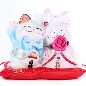 Керамическая Копилка Lucky Cat для Двойной Пары Maneki Neko, Свадебный подарок, Украшение на День Святого Валентина
