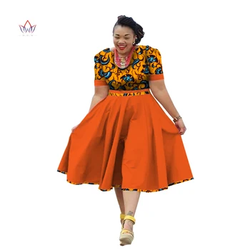 Летнее Платье 2023 Года, Традиционная Африканская одежда Для женщин, Хлопковое Африканское Повседневное Платье с принтом Bazin Riche длиной до колена, WY733