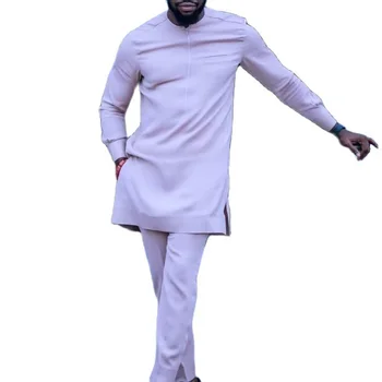 Нигерийский модный мужской повседневный комплект уличной одежды, однотонная розовая рубашка + брюки, сшитая на заказ Мужская свадебная одежда