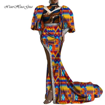 Африканские платья для женщин, вечерние Свадебные платья с африканским принтом, платье дашики с длинным пышным рукавом, Африканские платья для женщин 5XL 6XL Wy9719
