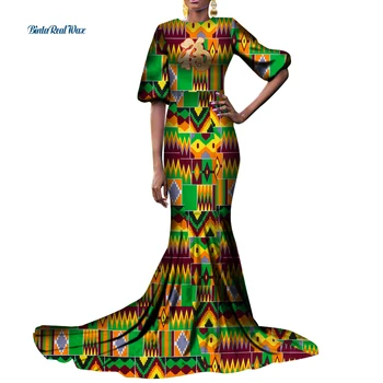 Женские платья с африканским принтом Bazin Riche Анкара, длинные вечерние платья с леопардовым принтом, африканская одежда, платья-пачки WY3948