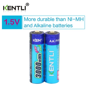 KENTLI 2 шт./лот Стабильное напряжение 3000 МВтч Батарейки типа АА 1,5 В литий-полимерная батарея для камеры ect