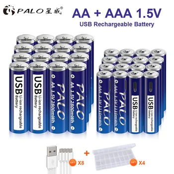 AA + AAA USB аккумуляторная батарея 1,5 V AA 2800mWh/AAA 1110mWh литий-ионные аккумуляторы для игрушек, часов, MP3-плеера, термометра + кабель TYPE-C