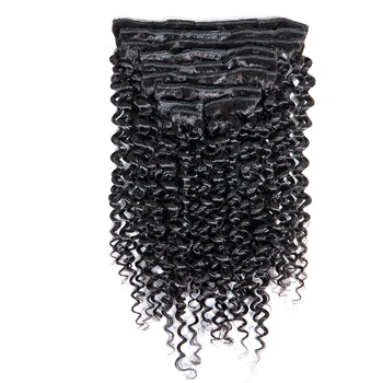 Tinashe Beauty Кудрявый Зажим Для Наращивания Человеческих Волос Для Чернокожих Женщин Бразильский 4C Kinky weave Clipins Натуральный Черный 8 шт.