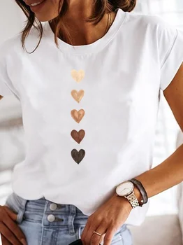 Повседневная Женская футболка с коротким рукавом, Женская футболка с рисунком сердца, акварельный милый принт, Летняя футболка, футболки