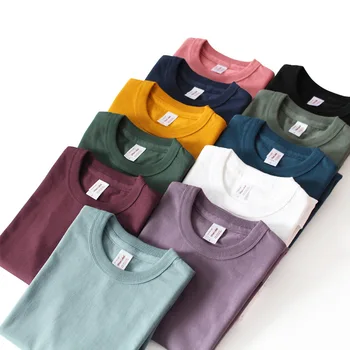 Городские толстые тяжелые футболки из хлопка весом 300 г, однотонная бесшовная тканая футболка с коротким рукавом для мужчин и женщин, базовая нижняя рубашка