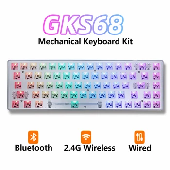 GKS68 Bluetooth 2.4G Беспроводной Комплект механической клавиатуры на заказ 60% с возможностью горячей замены печатной платы с RGB подсветкой DIY 3 режима