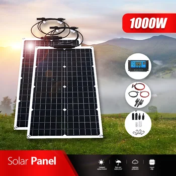 Монокристаллическая солнечная фотоэлектрическая панель мощностью 1000 Вт, 18 В, мобильный аккумулятор энергии, дополнительный источник питания для аварийной зарядки на открытом воздухе RV