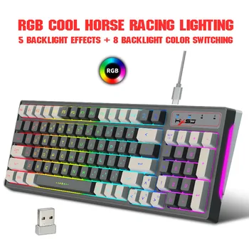 Беспроводная клавиатура Bluetooth, игровая клавиатура, Двухцветные колпачки для клавиш с RGB-подсветкой, серый и белый, Двухшпиндельная беспроводная мембранная клавиатура 2.4G