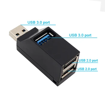 USB 3.0 Концентратор Адаптер Удлинитель Мини-разветвитель коробка 3 Порта Высокая скорость Для ПК Ноутбук U диск кард-ридер