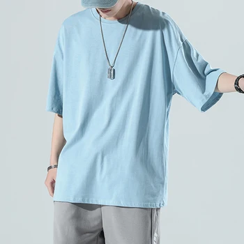 Мужская футболка, повседневная однотонная футболка с коротким рукавом, трендовая мужская одежда, негабаритные футболки в стиле хип-хоп 5XL